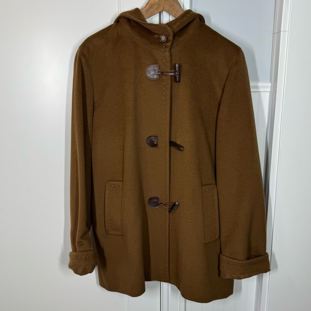 Cinzia Rocca Wool Angora Leather Toggle Teddy Duffle Coat Brown Size 12